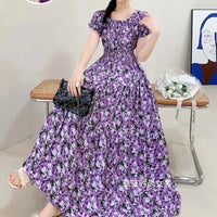 SaneShoppe-2025 Women's High Waist Printed Bohemian Floral Cotton Dress