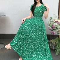 SaneShoppe-2025 Women's High Waist Printed Bohemian Floral Cotton Dress