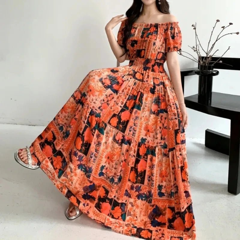 SaneShoppe-2025 Women's High Waist Printed Bohemian Floral Cotton Dress