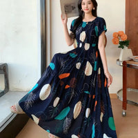 SaneShoppe-2025 Women's High Waist Printed Bohemian Floral Cotton Dress