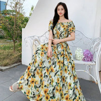 SaneShoppe-2025 Women's High Waist Printed Bohemian Floral Cotton Dress