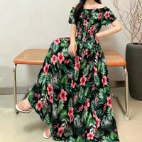 SaneShoppe-2025 Women's High Waist Printed Bohemian Floral Cotton Dress