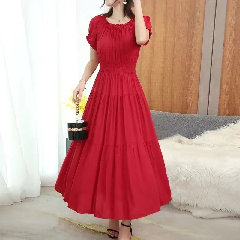 SaneShoppe-2025 Women's High Waist Printed Bohemian Floral Cotton Dress