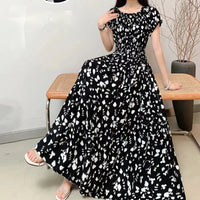 SaneShoppe-2025 Women's High Waist Printed Bohemian Floral Cotton Dress