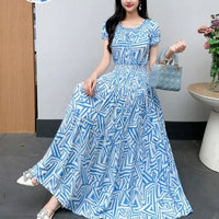 SaneShoppe-2025 Women's High Waist Printed Bohemian Floral Cotton Dress