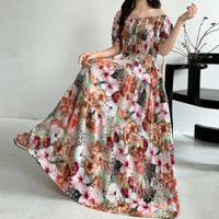SaneShoppe-2025 Women's High Waist Printed Bohemian Floral Cotton Dress