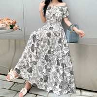 SaneShoppe-2025 Women's High Waist Printed Bohemian Floral Cotton Dress