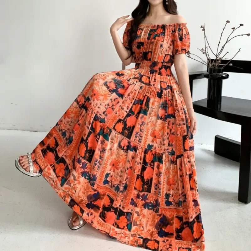 SaneShoppe-2025 Women's High Waist Printed Bohemian Floral Cotton Dress