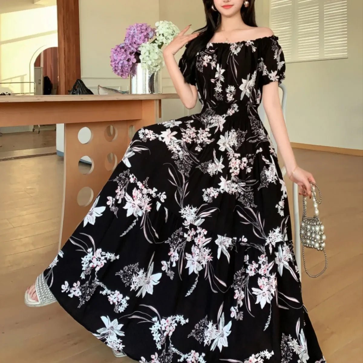 SaneShoppe-2025 Women's High Waist Printed Bohemian Floral Cotton Dress