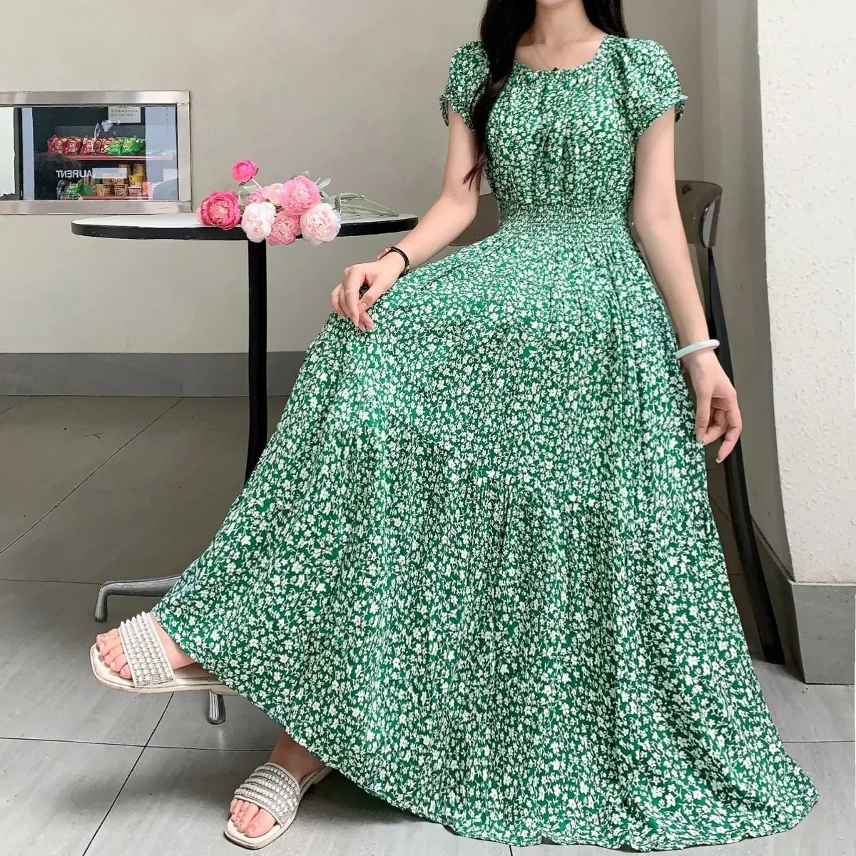 SaneShoppe-2025 Women's High Waist Printed Bohemian Floral Cotton Dress