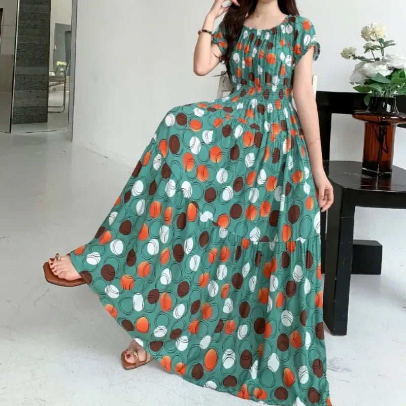 SaneShoppe-2025 Women's High Waist Printed Bohemian Floral Cotton Dress