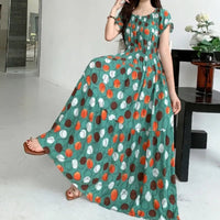 SaneShoppe-2025 Women's High Waist Printed Bohemian Floral Cotton Dress