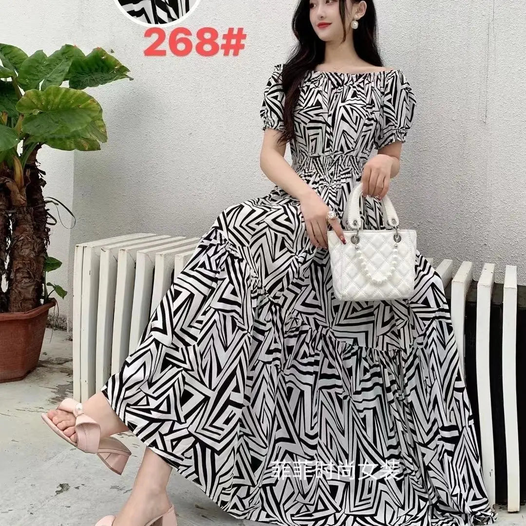 SaneShoppe-2025 Women's High Waist Printed Bohemian Floral Cotton Dress