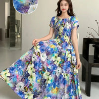 SaneShoppe-2025 Women's High Waist Printed Bohemian Floral Cotton Dress
