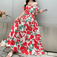 SaneShoppe-2025 Women's High Waist Printed Bohemian Floral Cotton Dress