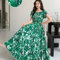 SaneShoppe-2025 Women's High Waist Printed Bohemian Floral Cotton Dress