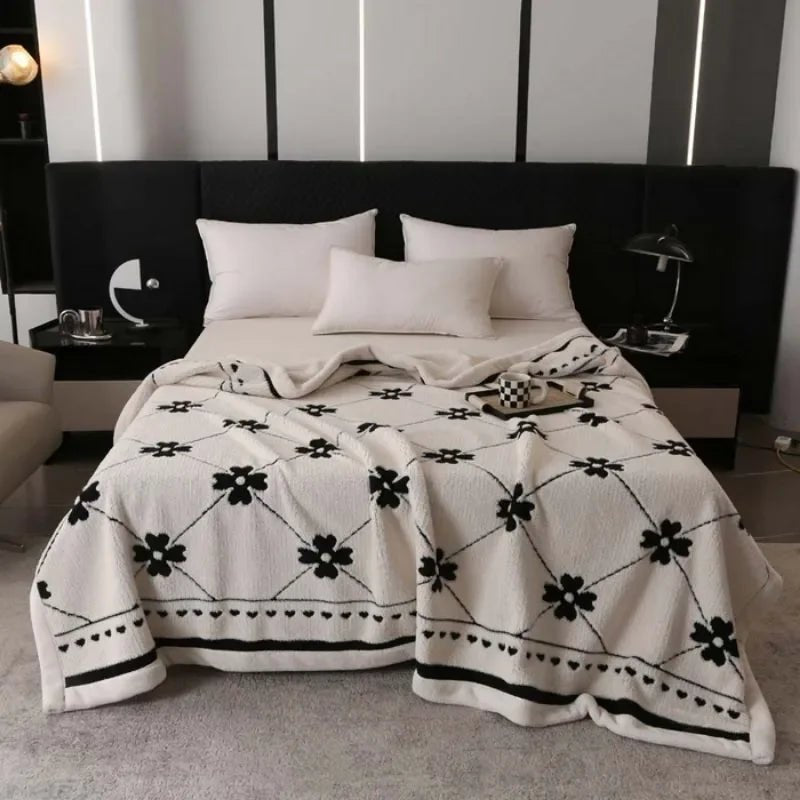 SaneShoppe - Double - layer jacquard composite European cotton fleece blanket lunch break blanket four seasons sofa blanket