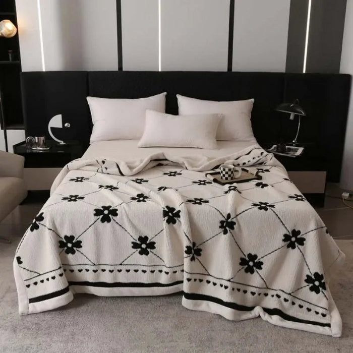 SaneShoppe - Double - layer jacquard composite European cotton fleece blanket lunch break blanket four seasons sofa blanket