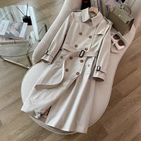 SaneShoppe-Classic Black Belted Mid-Length Coat with British Style Organic Cotton Blend