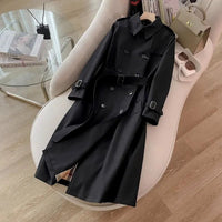 SaneShoppe-Khaki Double-Breasted Women's Overcoat, British Style, Organic Cotton, Regular Fit
