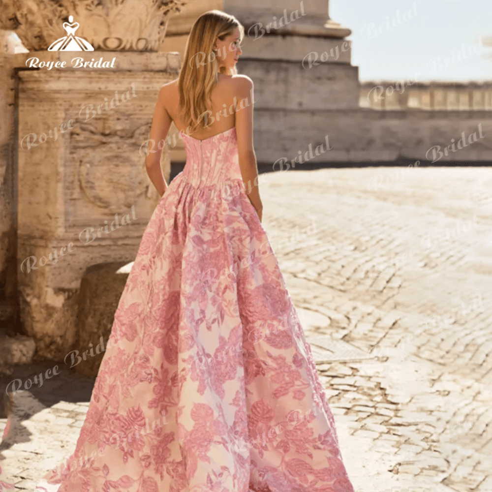 SaneShoppe-Customized Satin Floral Applique Evening Dress | Elegant Strapless Prom Gown