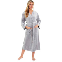 SaneShoppe - Elegant Women's Hooded Velour Robe Ultra - Soft Luxurious Bathrobe Perfect for Lounging Spa and Gym in Pink and Grey Adjustable Fit Multiple Sizes by Daisy Dreamer