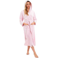 SaneShoppe - Elegant Women's Hooded Velour Robe Ultra - Soft Luxurious Bathrobe Perfect for Lounging Spa and Gym in Pink and Grey Adjustable Fit Multiple Sizes by Daisy Dreamer