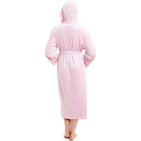 SaneShoppe - Elegant Women's Hooded Velour Robe Ultra - Soft Luxurious Bathrobe Perfect for Lounging Spa and Gym in Pink and Grey Adjustable Fit Multiple Sizes by Daisy Dreamer