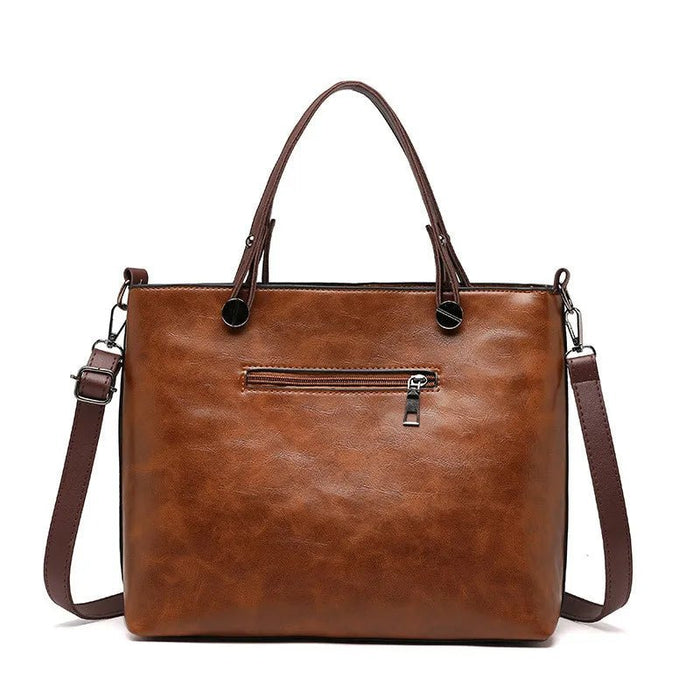SaneShoppe - Europe America Retro Leather Handbag Shoulder Bag, Two Pocket Zipper Tote Bag, Classic Crossbody Bags for Women Work Business