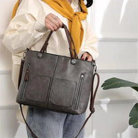 SaneShoppe - Europe America Retro Leather Handbag Shoulder Bag, Two Pocket Zipper Tote Bag, Classic Crossbody Bags for Women Work Business
