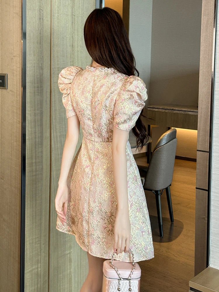 SaneShoppe - Fashion Sweet Short Dress Women Clothes Elegant Luxury Pearl O - Neck Slim Mini Gown Female Party Birthday Banquet Vestidos Fiesta