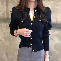 SaneShoppe-Autumn Korea Women's Cardigan Knitted Coat - Chic Single Breasted Slim Fit Top