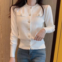 SaneShoppe-Autumn Korea Women's Cardigan Knitted Coat - Chic Single Breasted Slim Fit Top