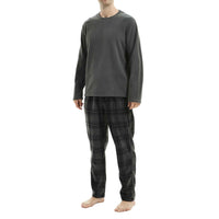 Fluffy Men's Fleece Pajama Set, Thermal Pyjamas in Grey Check.