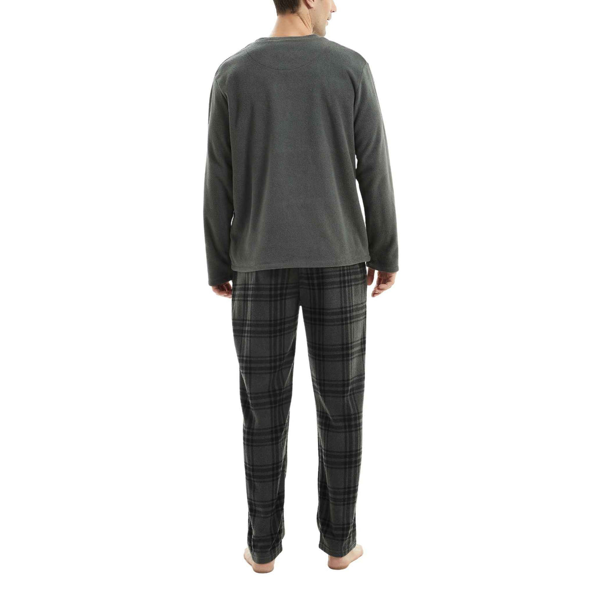 Fluffy Men's Fleece Pajama Set, Thermal Pyjamas in Grey Check.