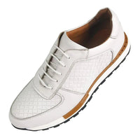 SaneShoppe - Genuine Leather Man Luxury Sneakers Plaid Weave Pattern Lace - up Men Casual White Oxford Shoes Deals Spring Autumn 2025