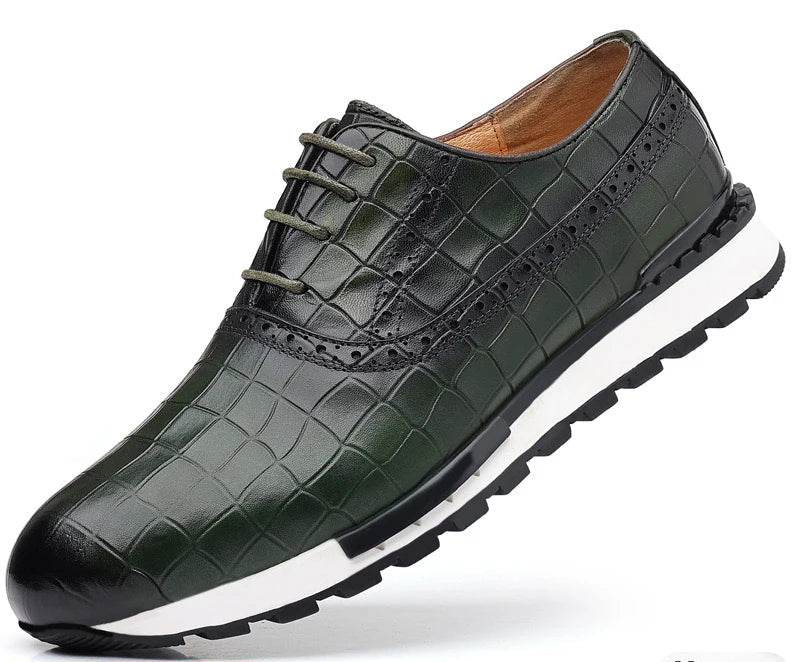 SaneShoppe - Genuine Leather Man Luxury Sneakers Plaid Weave Pattern Lace - up Men Casual White Oxford Shoes Deals Spring Autumn 2025