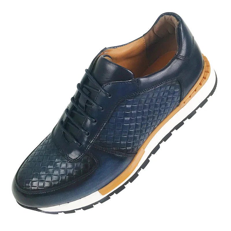 SaneShoppe - Genuine Leather Man Luxury Sneakers Plaid Weave Pattern Lace - up Men Casual White Oxford Shoes Deals Spring Autumn 2025