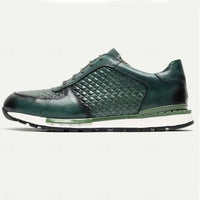 SaneShoppe - Genuine Leather Man Luxury Sneakers Plaid Weave Pattern Lace - up Men Casual White Oxford Shoes Deals Spring Autumn 2025
