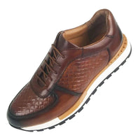 SaneShoppe - Genuine Leather Man Luxury Sneakers Plaid Weave Pattern Lace - up Men Casual White Oxford Shoes Deals Spring Autumn 2025
