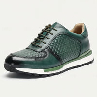 SaneShoppe - Genuine Leather Man Luxury Sneakers Plaid Weave Pattern Lace - up Men Casual White Oxford Shoes Deals Spring Autumn 2025