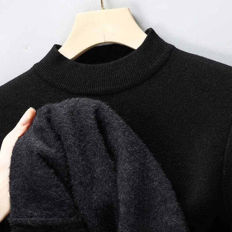 SaneShoppe-Men's Solid Turtleneck Knit Sweater Mock Neck Pullover Winter Fashion