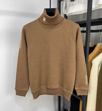 SaneShoppe - High end brand trend letter embroidery knitted sweater men's autumn winter new plush thickened casual warm high collar pullover