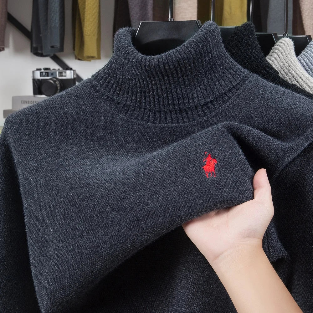 SaneShoppe-Designer high neck velvet sweater with pony embroidery for men