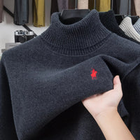 SaneShoppe-Designer high neck velvet sweater with pony embroidery for men