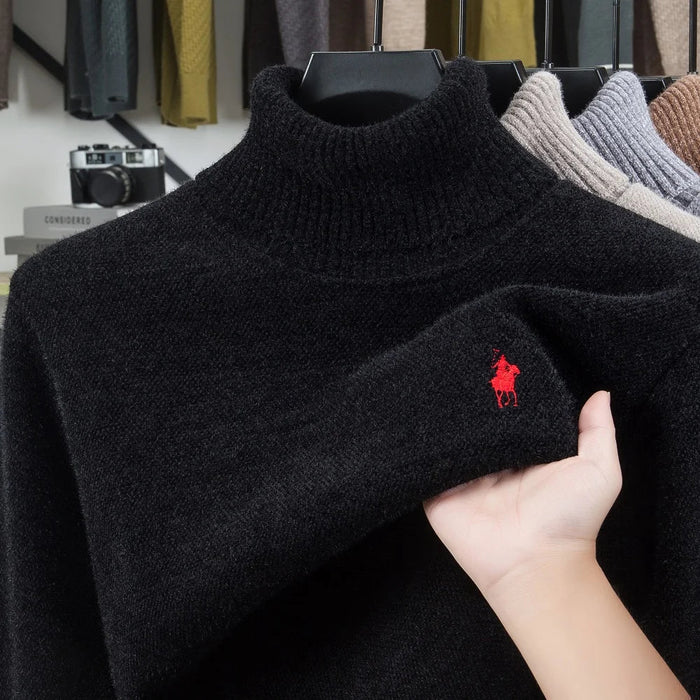 SaneShoppe-Designer high neck velvet sweater with pony embroidery for men