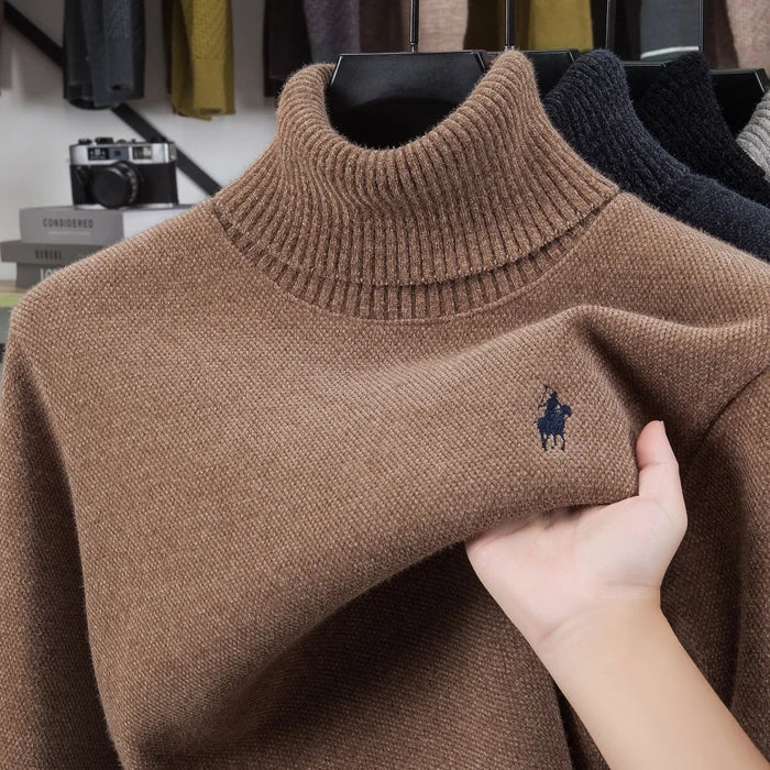 SaneShoppe-Designer high neck velvet sweater with pony embroidery for men