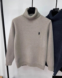 SaneShoppe-Designer high neck velvet sweater with pony embroidery for men