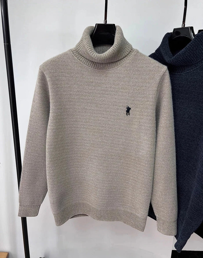 SaneShoppe-Designer high neck velvet sweater with pony embroidery for men
