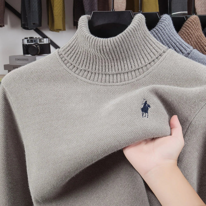 SaneShoppe-Designer high neck velvet sweater with pony embroidery for men